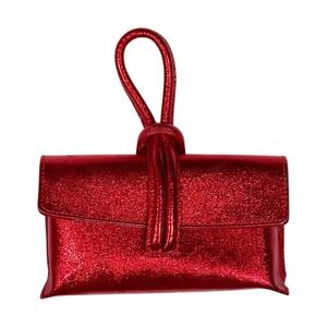 Italian Red Metallic Leather Clutch Crossbody Bag Made in Italy Shimmer